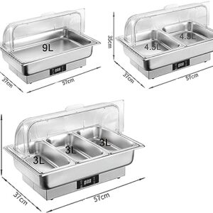 Food Warmers for Parties Buffets Electric 9l Stainless Steel Buffet Server and Warming Tray Chafing Dish Buffet Set Adjustable Temperature for Catering Buffet and Party (Single Grid)