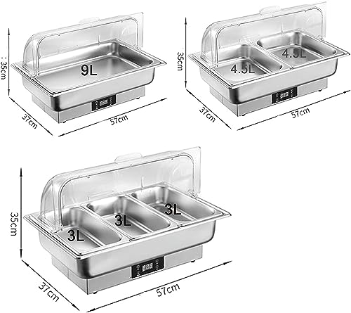 Food Warmers for Parties Buffets Electric 9l Stainless Steel Buffet Server and Warming Tray Chafing Dish Buffet Set Adjustable Temperature for Catering Buffet and Party (Single Grid)