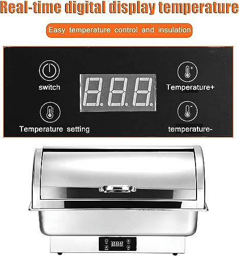 Food Warmers for Parties Buffets Electric 9l Stainless Steel Buffet Server and Warming Tray Chafing Dish Buffet Set Adjustable Temperature for Catering Buffet and Party (Single Grid)