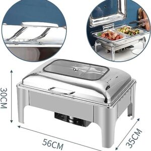 Chafing Dishes Food Warmers, Tower Buffet Server Alcohol and Electric Heating Party Hot Trays, 9L Chafing Dishes with Visual Lid for Keep Food Warm, Adjustable Temperature (B)