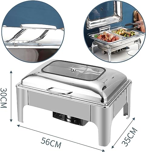 Chafing Dishes Food Warmers, Tower Buffet Server Alcohol and Electric Heating Party Hot Trays, 9L Chafing Dishes with Visual Lid for Keep Food Warm, Adjustable Temperature (B)