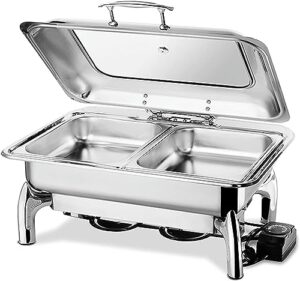 chafing dishes food warmers, tower buffet server alcohol and electric heating party hot trays, 9l chafing dishes with visual lid for keep food warm, adjustable temperature (b)