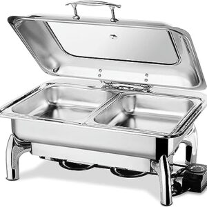 Chafing Dishes Food Warmers, Tower Buffet Server Alcohol and Electric Heating Party Hot Trays, 9L Chafing Dishes with Visual Lid for Keep Food Warm, Adjustable Temperature (B)