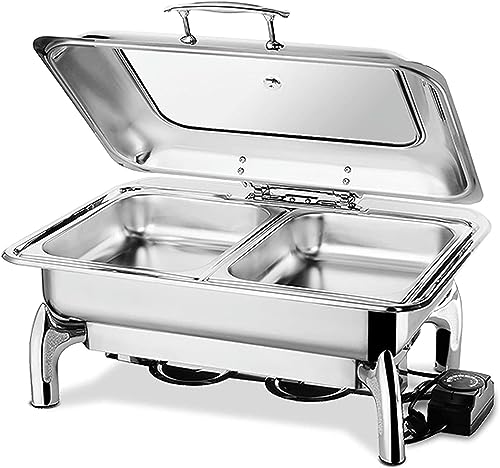 Chafing Dishes Food Warmers, Tower Buffet Server Alcohol and Electric Heating Party Hot Trays, 9L Chafing Dishes with Visual Lid for Keep Food Warm, Adjustable Temperature (B)