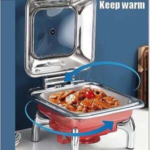 Chafing Dishes Food Warmers, Tower Buffet Server Alcohol and Electric Heating Party Hot Trays, 9L Chafing Dishes with Visual Lid for Keep Food Warm, Adjustable Temperature (B)