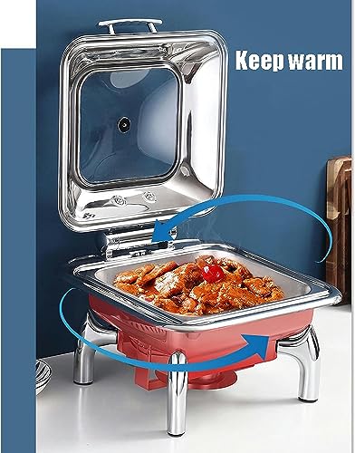 Chafing Dishes Food Warmers, Tower Buffet Server Alcohol and Electric Heating Party Hot Trays, 9L Chafing Dishes with Visual Lid for Keep Food Warm, Adjustable Temperature (B)