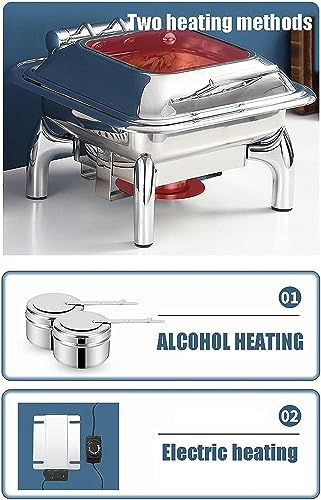 Chafing Dishes Food Warmers, Tower Buffet Server Alcohol and Electric Heating Party Hot Trays, 9L Chafing Dishes with Visual Lid for Keep Food Warm, Adjustable Temperature (B)