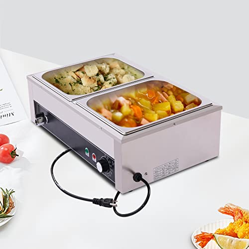 BANLICALI 2-Pan Chafing Dish, 1500W Stainless Steel Electric Chafing Dish Buffet Set, Commercial Chafers Catering Buffet Servers with Lid, Tray & Steam Warmers for Homes Restaurants Silver 110V