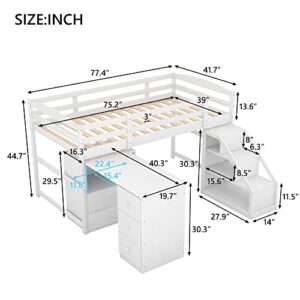 DEYOBED Twin Size Wooden Loft Bed Frame with Movable Desk and Storage Staircase - Elevate Sleep and Organization for Kids and Teens