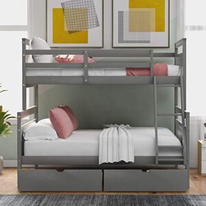 DEYOBED Twin Over Full Wooden Bunk Bed Convertible into 2 Beds with Storage Drawers - Ideal for Kids, Teens, and Adults - Space-Saving and Stylish Bedroom Solution