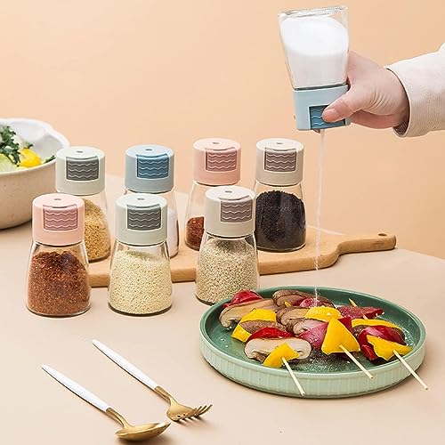 Salt and Pepper Shakers Precise Quantitative Push Type, Seasoning Bottle Dispenser Tank (Beige)