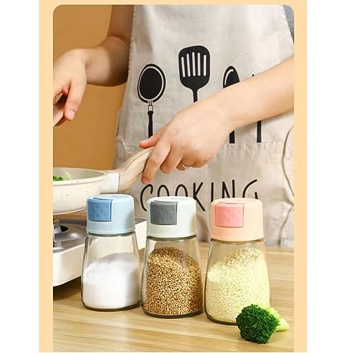 2 Pcs Adjustable Salt and Pepper Shakers,Spice Dispenser ，Glass Salt Dispenser,Each Press 0.5g Salt Healthy Intake (A)