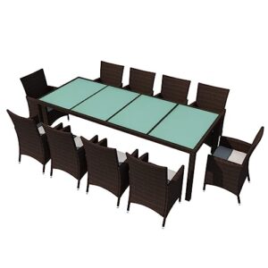 TCSGURK Patio Dining Set, Outdoor Patio Furniture Sets, Rectangular Glass Top Dining Table and Chairs with Cushions (Color : Brown, Size : 98.4" x 39.4" x 29.1")