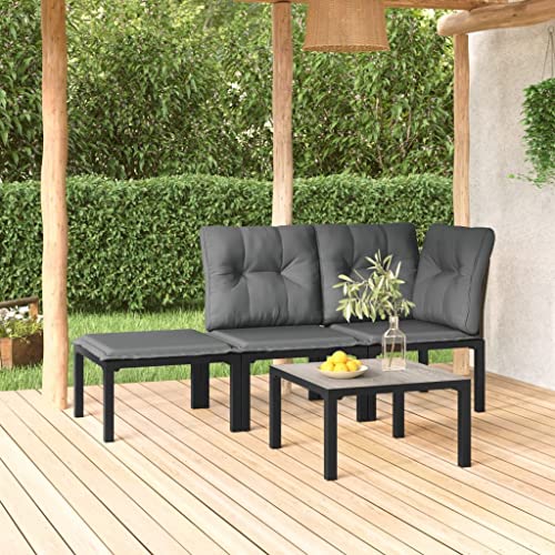 GuyAna 4 Piece Patio Set Dining Patio Furniture Set Outdoor Patio Furniture Set Patio Couches for Outdoor Furniture Black and Gray Poly Rattan