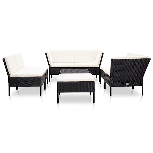 GuyAna 8 Piece Patio Set with Cushions Outdoor Furniture Sets Conversation Sets Patio Furniture Dining Patio Furniture Set Patio Sets Poly Rattan Black