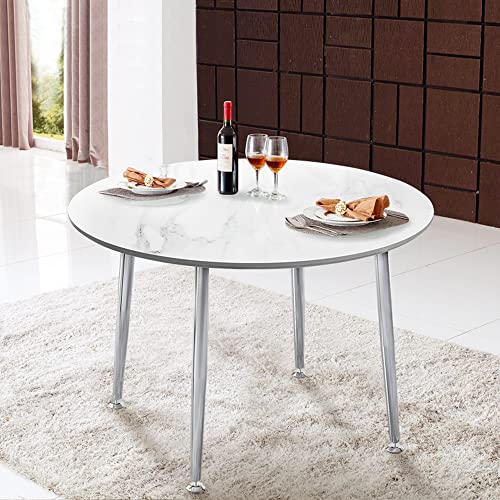 Ginxesh White Round Marble Dining Table for 4,45'' Modern Imitation Marble Grain Top Kitchen Table with 4 Metal Legs,Circle Dinner Table for Dining Room,Living Room,Home,Office