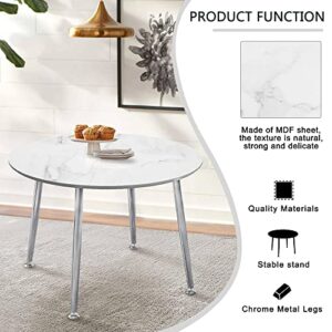 Ginxesh White Round Marble Dining Table for 4,45'' Modern Imitation Marble Grain Top Kitchen Table with 4 Metal Legs,Circle Dinner Table for Dining Room,Living Room,Home,Office