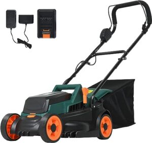 40v lawn mower battery powered, 13-inch cordless rotary mowers, 25amp push grass cutter with 7 gal. grass catcher, 4ah battery& charger