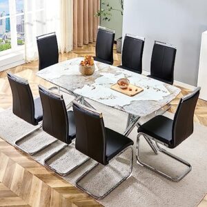 Modern Dining Table for 4 to 6 People with Imitation Marble White Desktop and Dual X-Shaped Silver Metal Legs, Modern Rectangular Kitchen Table for Kitchen Dining Room, 71" W x 39" D x 30" H