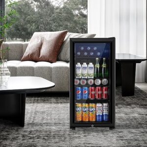 Saeoola Beverage Refrigerator, 3.2 Cu.ft Mini Fridge with Double Glass Door, Cooler for Soda, Beer or Wine for Home, Office or Bar with Adjustable Removable Shelves (Black)