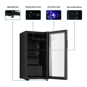 Saeoola Beverage Refrigerator, 3.2 Cu.ft Mini Fridge with Double Glass Door, Cooler for Soda, Beer or Wine for Home, Office or Bar with Adjustable Removable Shelves (Black)