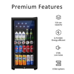 Saeoola Beverage Refrigerator, 3.2 Cu.ft Mini Fridge with Double Glass Door, Cooler for Soda, Beer or Wine for Home, Office or Bar with Adjustable Removable Shelves (Black)