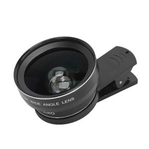 portable cell phone camera lens, durable 2 in 1 clip on phone macro lens with 0.45x wide angle for 1.5in lenses 1.9in filters