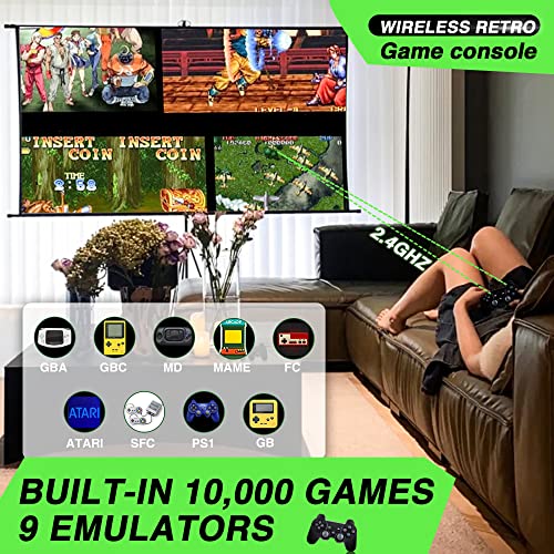 Upgrade Plug and Play Wireless Retro Game Console, Nostalgia Video Game Stick 4K 10000+ Games Built-in, 9 Classic Emulators, 64G, with Dual 2.4GHz Wireless Controllers Black