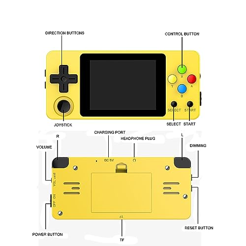 Wireless Retro Game Console Handheld Game Console 2.7 inch IPS Retro Games Consoles Classic Emulator Hand-held Gaming Console Linux Video Games System-Yellow