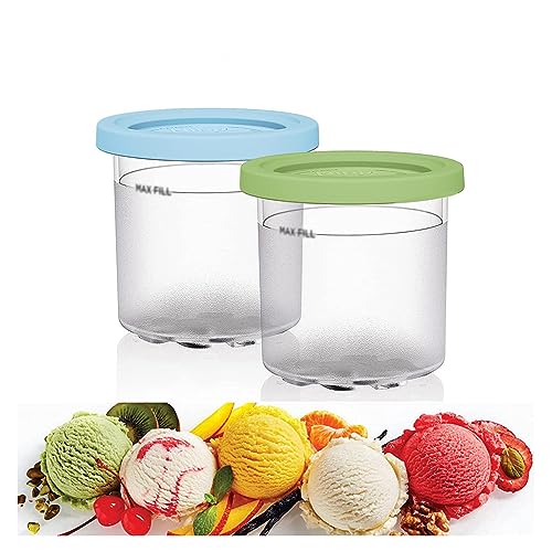 EVANEM 2/4/6PCS Creami Deluxe Pints, for Ninja Creami,16 OZ Icecream Container Bpa-Free,Dishwasher Safe Compatible NC301 NC300 NC299AMZ Series Ice Cream Maker,Blue+Green-2PCS