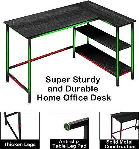 WOODYNLUX L Shaped Computer Desk - Home Office Desk with Shelf, Gaming Desk Corner Table for Work, Writing and Study, Space-Saving, Black