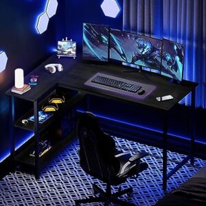 WOODYNLUX L Shaped Computer Desk - Home Office Desk with Shelf, Gaming Desk Corner Table for Work, Writing and Study, Space-Saving, Black