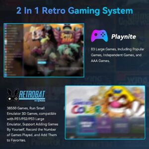 Retro Game Console with Built in 38633 Top Games, Emulator Console with Retrobat/Playnite Game Systems, 80+ Emulators, 83 AAA PC Game, Plug and Play Suitable for Handheld Game Consoles and Computers