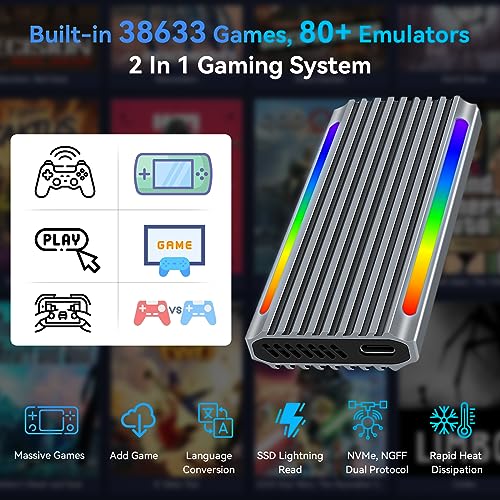 Retro Game Console with Built in 38633 Top Games, Emulator Console with Retrobat/Playnite Game Systems, 80+ Emulators, 83 AAA PC Game, Plug and Play Suitable for Handheld Game Consoles and Computers