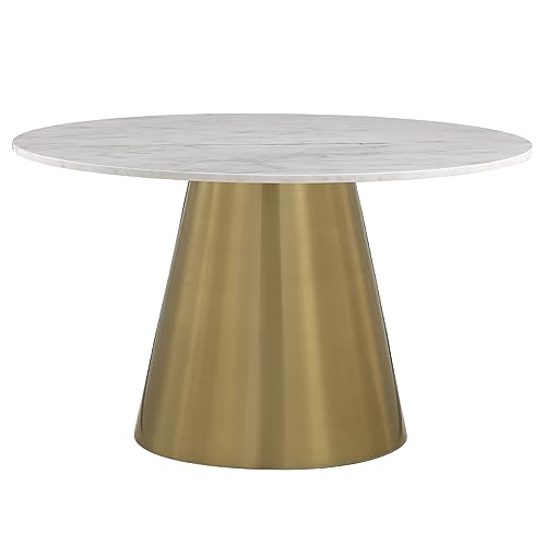 Best Master Furniture Julius Contemporary 50" Round Marble Dining Table with Gold Base for 4