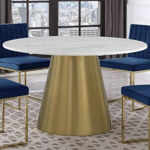 Best Master Furniture Julius Contemporary 50" Round Marble Dining Table with Gold Base for 4