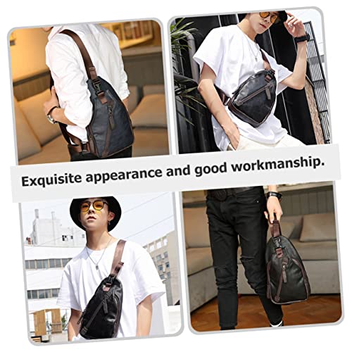 VANZACK Men's Backpack Leather Crossbody Bags Leather Fanny Pack Leather Crossbody Bags for Men Crossbody Bag for Boys Backpack Sling Bag Multipurpose Sling Bag Black Pu Fabric Suspenders