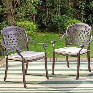 Sophia & William Outdoor Patio Dining Set 5 Pieces Cast Aluminium Bronze with 4 Cushioned Chairs Armchairs and Round Table 1.97" Umbrella Hole, Retro Patio Furniture for Porch Yard Deck Garden Lawn