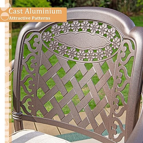 Sophia & William Outdoor Patio Dining Set 5 Pieces Cast Aluminium Bronze with 4 Cushioned Chairs Armchairs and Round Table 1.97" Umbrella Hole, Retro Patio Furniture for Porch Yard Deck Garden Lawn