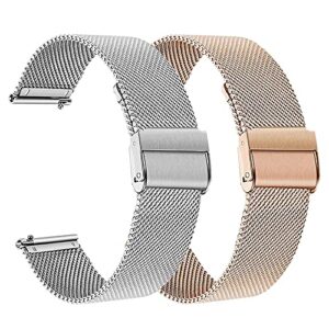 foundeast wrist strap intended for cuszwee 1.85'' smart watch band, replacement metal wristband for cuszwee 1.85'' smartwatch stainless steel bracelet adjustable loop (silver+rose gold)