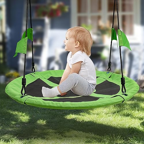 Outdoor Saucer Tree Swing,Saucer Tree Swing for Kids Adults 900D Oxford Waterproof with 2pcs Tree Hanging Straps Steel Frame,Outdoor Flying Swing for Playground and Backyard (Green)