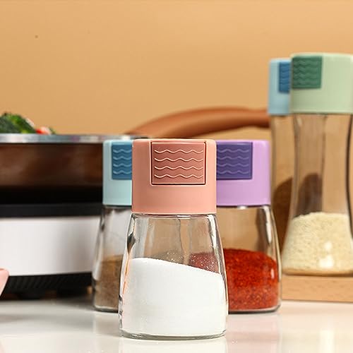 Salt And Pepper Shakers Precise Quantitative Push Type, Spices Precise Quantitative Each Press 0.5g, Suitable for Home Kitchen, Picnic, Camping (Green+Beige)