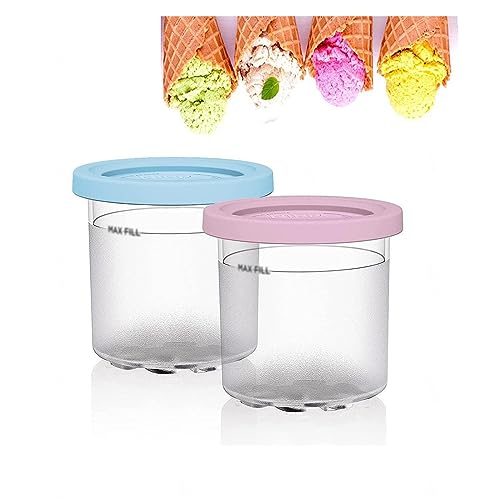 EVANEM 2/4/6PCS Creami Pints and Lids, for Ninja Creami Accessories,16 OZ Ice Cream Pints Cup Airtight,Reusable Compatible NC301 NC300 NC299AMZ Series Ice Cream Maker,Pink+Blue-4PCS