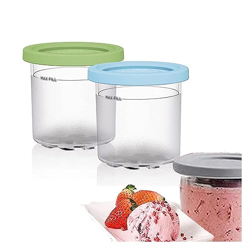 EVANEM 2/4/6PCS Creami Pints, for Ninja Creami Deluxe Containers,16 OZ Creami Deluxe Dishwasher Safe,Leak Proof for NC301 NC300 NC299AM Series Ice Cream Maker,Blue+Green-2PCS