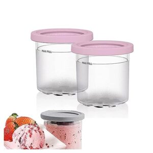 evanem 2/4/6pcs creami containers, for creami ninja ice cream deluxe,16 oz creami pint containers reusable,leaf-proof for nc301 nc300 nc299am series ice cream maker,pink-4pcs