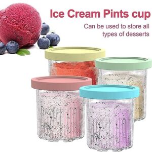 EVANEM Creami Pints and Lids - 4 Pack, for Ninja Creami Pints Lids,24 OZ Ice Cream Container Reusable,Leaf-Proof Compatible with NC501 Series Ice Cream Makers