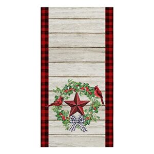 yun nist kitchen dish towels,xmas western star cardinal soft microfiber dish cloths reusable hand towels,holly berry farm plank red buffalo plaid washable tea towel for dishes counters 1 pack