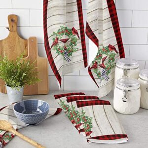 Yun Nist Kitchen Dish Towels,Xmas Western Star Cardinal Soft Microfiber Dish Cloths Reusable Hand Towels,Holly Berry Farm Plank Red Buffalo Plaid Washable Tea Towel for Dishes Counters 1 Pack