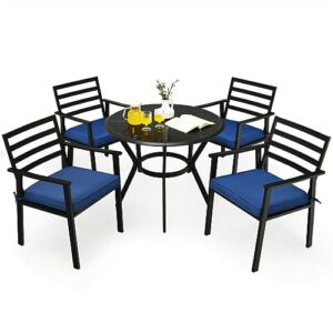 zhyhsm-111 5pcs outdoor patio dining chair table set cushioned sofa glass garden