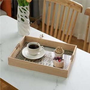 2Pcs Serving Tray with Handles Ottoman Tray for Living Room Decorative Wooden Tray for Coffee Table Large Tray Decor for Breakfast Food Home